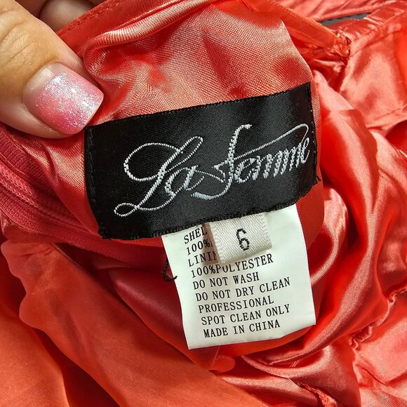 La Femme Orange Maxi Dress Formal NEW $320 Strappy Studs Sleeveless Women Size 6 - Picture 4 of 11